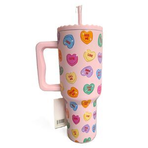 NWT‎ Katydid Pink Hearts Stainless Steel Tumbler, Lid, & Straw 38 oz BRAND NEW